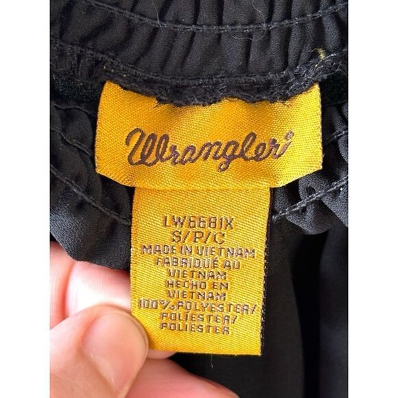 Wrangler Women’s Small Retro Black Frayed Lace Long Tie Sleeve Western Blouse - Picture 9 of 12